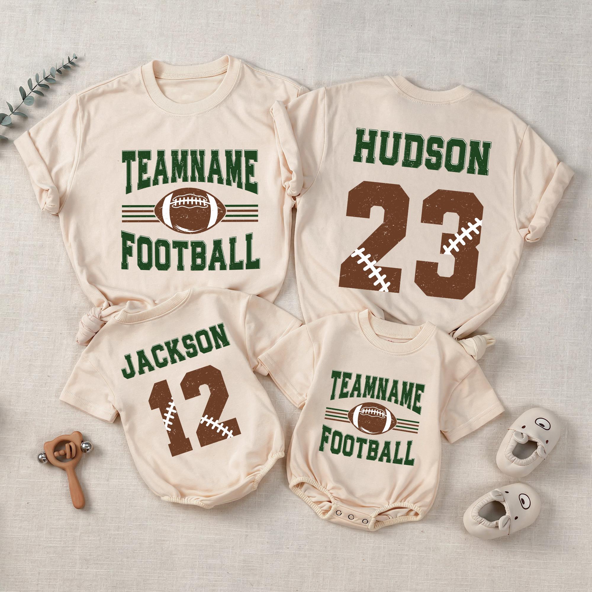 Teamname Football Matching Family Shirts with Custom Name & Number, Baby Romper and Toddler Jersey for Sports Fans