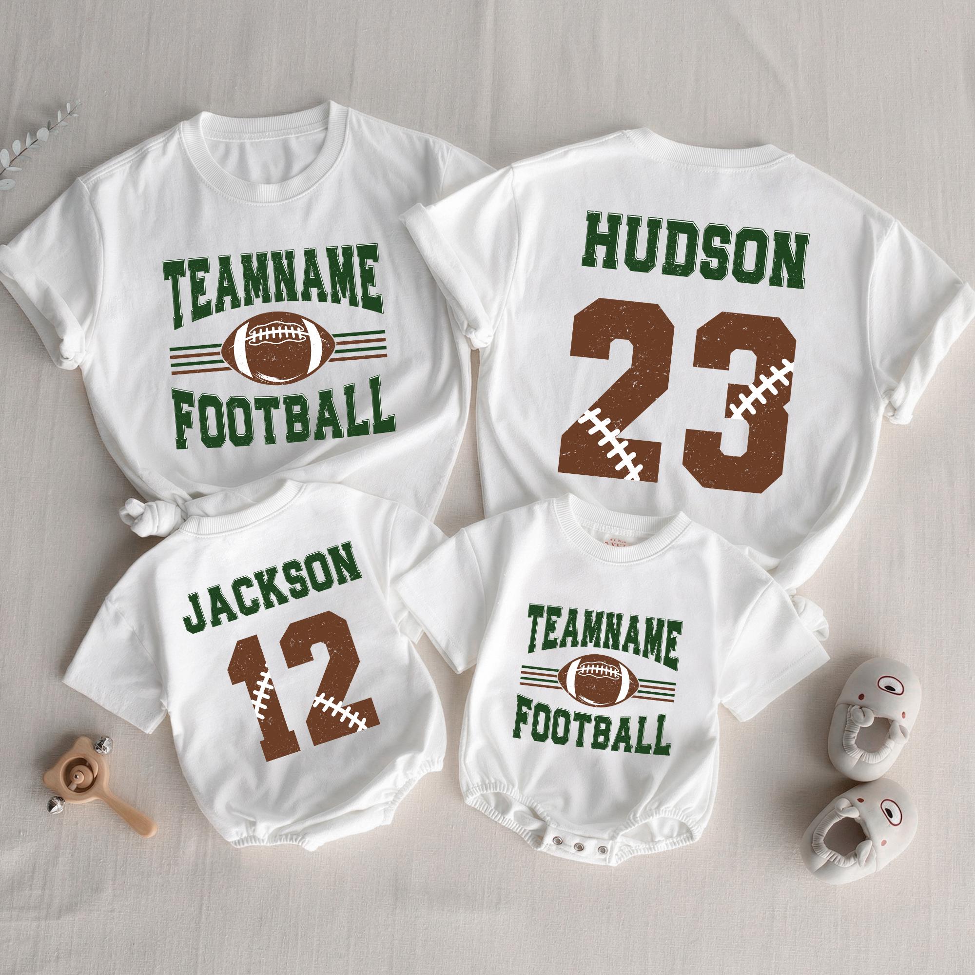 Teamname Football Matching Family Shirts with Custom Name & Number, Baby Romper and Toddler Jersey for Sports Fans
