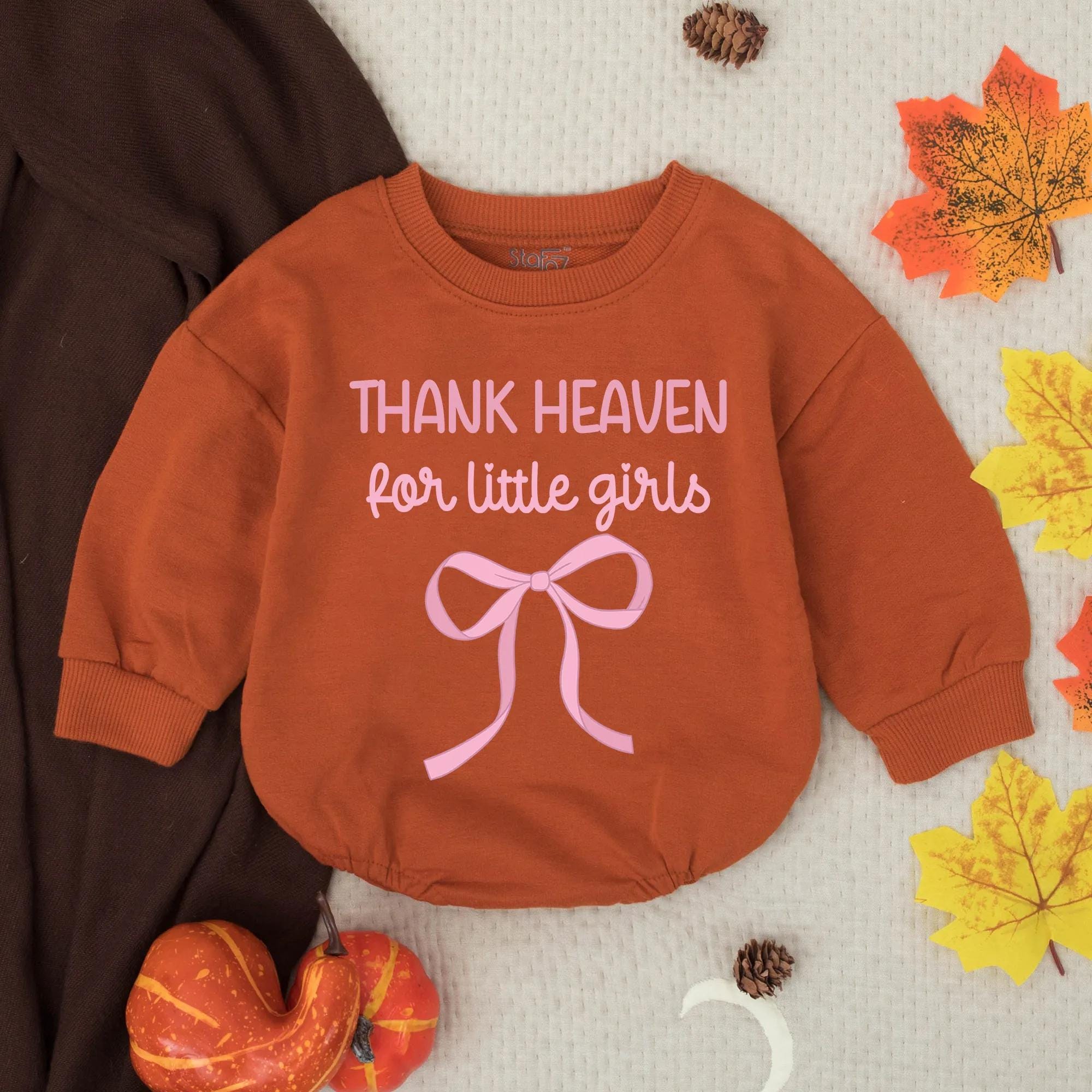 Thank Heaven for Little Girls Baby Romper Pink Bow Design Sweet Toddler Outfit Soft Cotton Infant Clothes Ideal Gift for Baptism or Shower