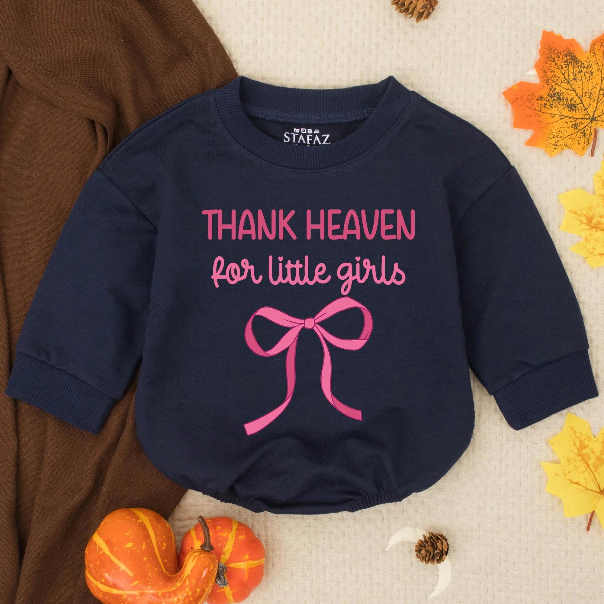 Thank Heaven for Little Girls Baby Romper Pink Bow Design Sweet Toddler Outfit Soft Cotton Infant Clothes Ideal Gift for Baptism or Shower