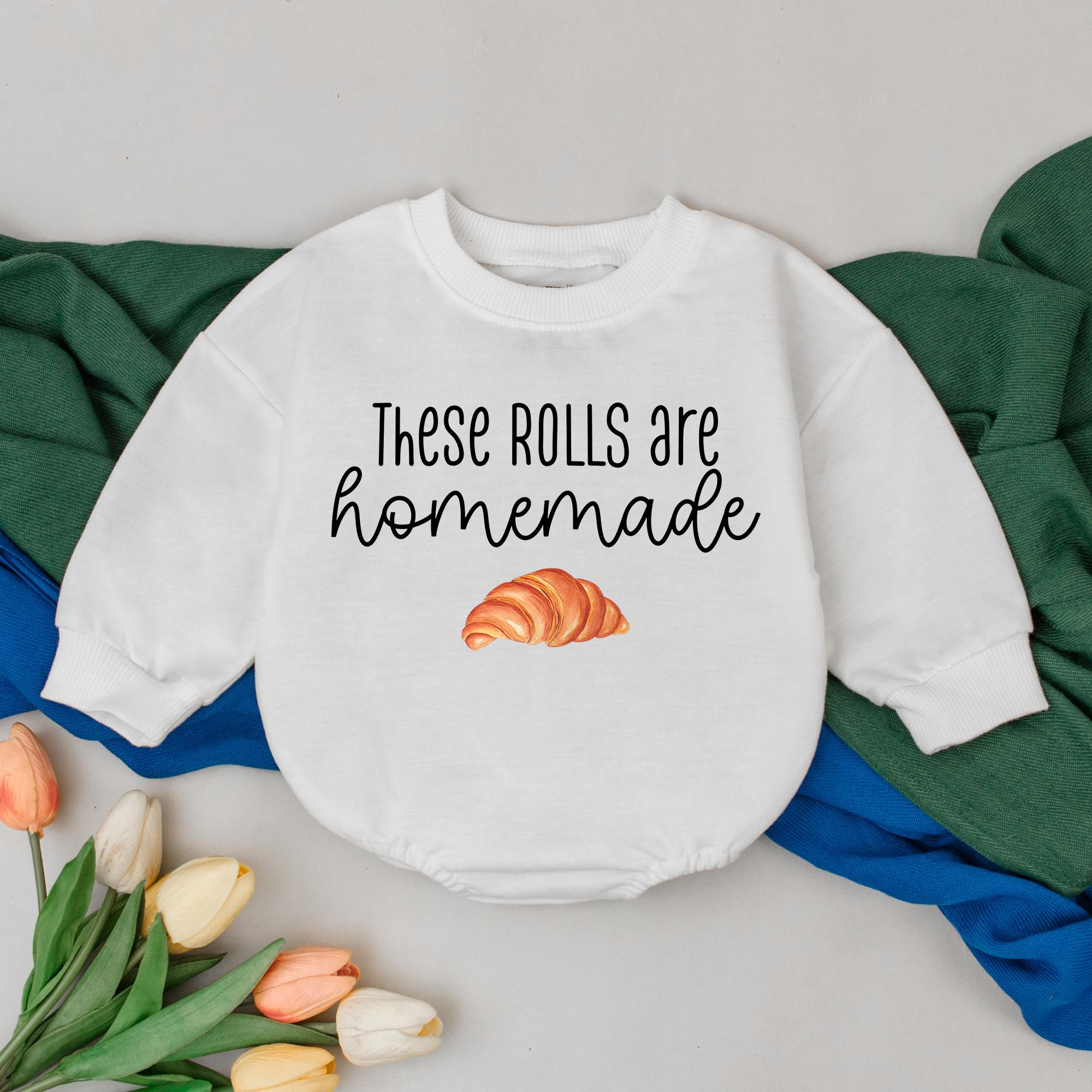These Rolls Are Homemade Baby Romper Thanksgiving Outfit Retro Autumn Bodysuit for Infant Toddler Cozy Fall Gift with Croissant Design