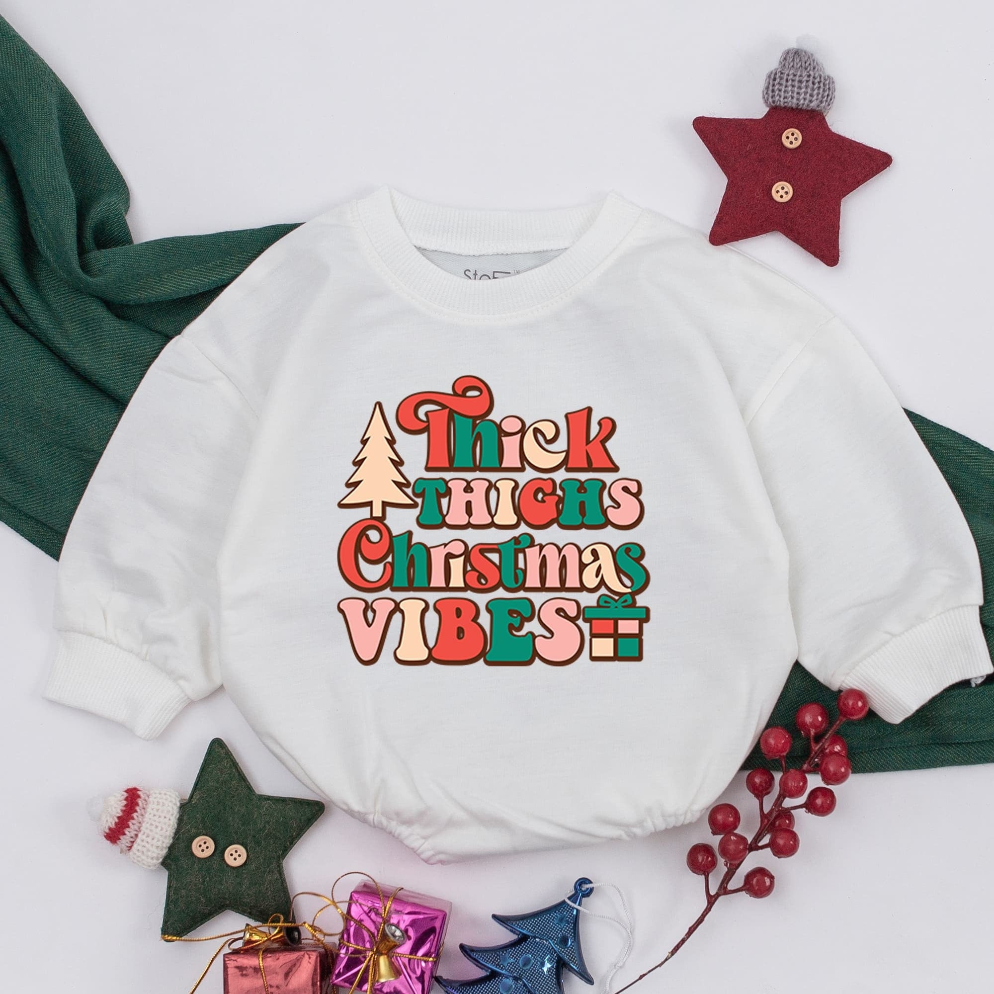 Thick Thighs Christmas Vibes Baby Girl Romper First Holiday Outfit Soft Cotton Bodysuit Festive Retro Design Perfect Shower Gift