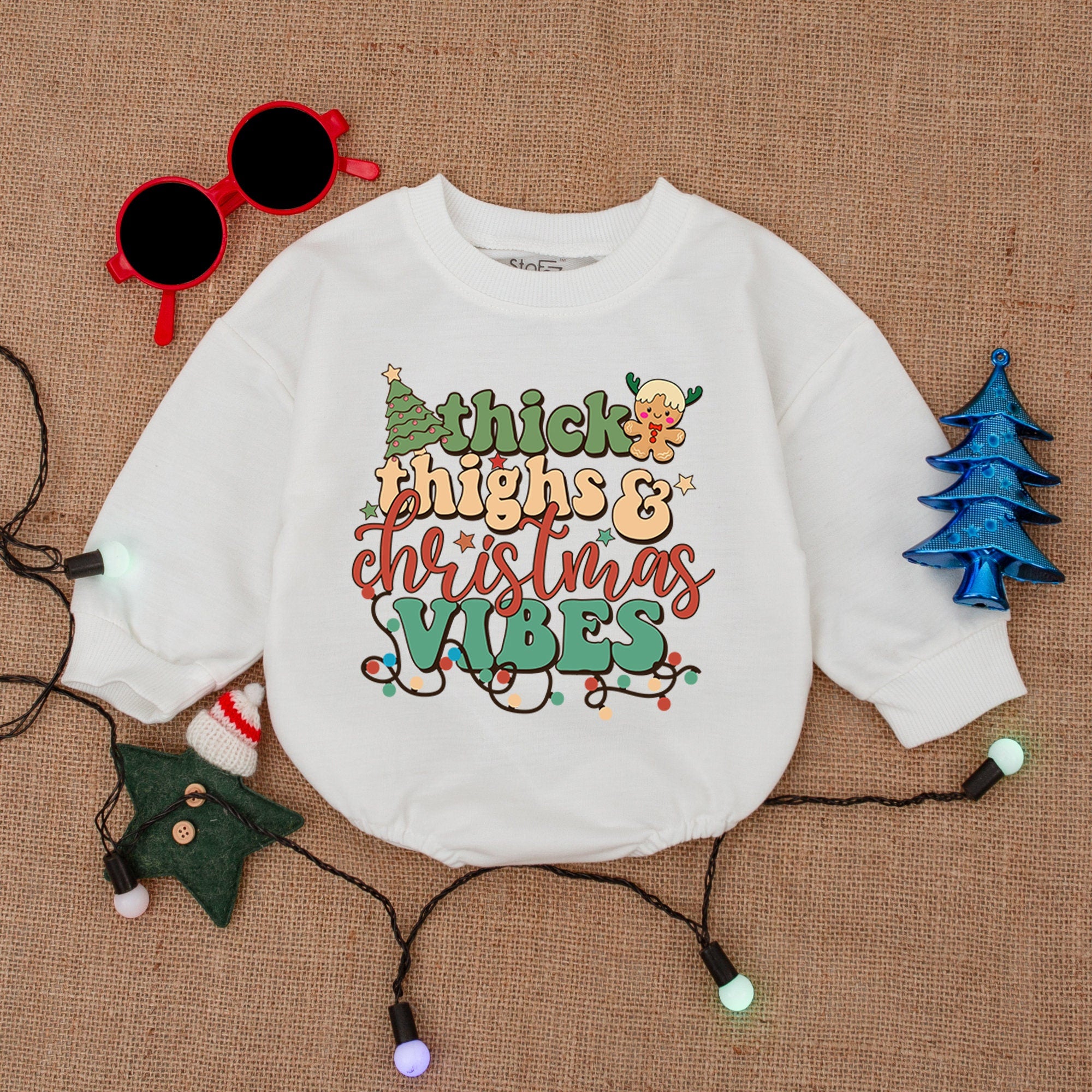 Thick Thighs Christmas Vibes Baby Romper Festive Holiday Infant Outfit First Christmas Girl Bodysuit Cotton Soft Baby Shower Gift