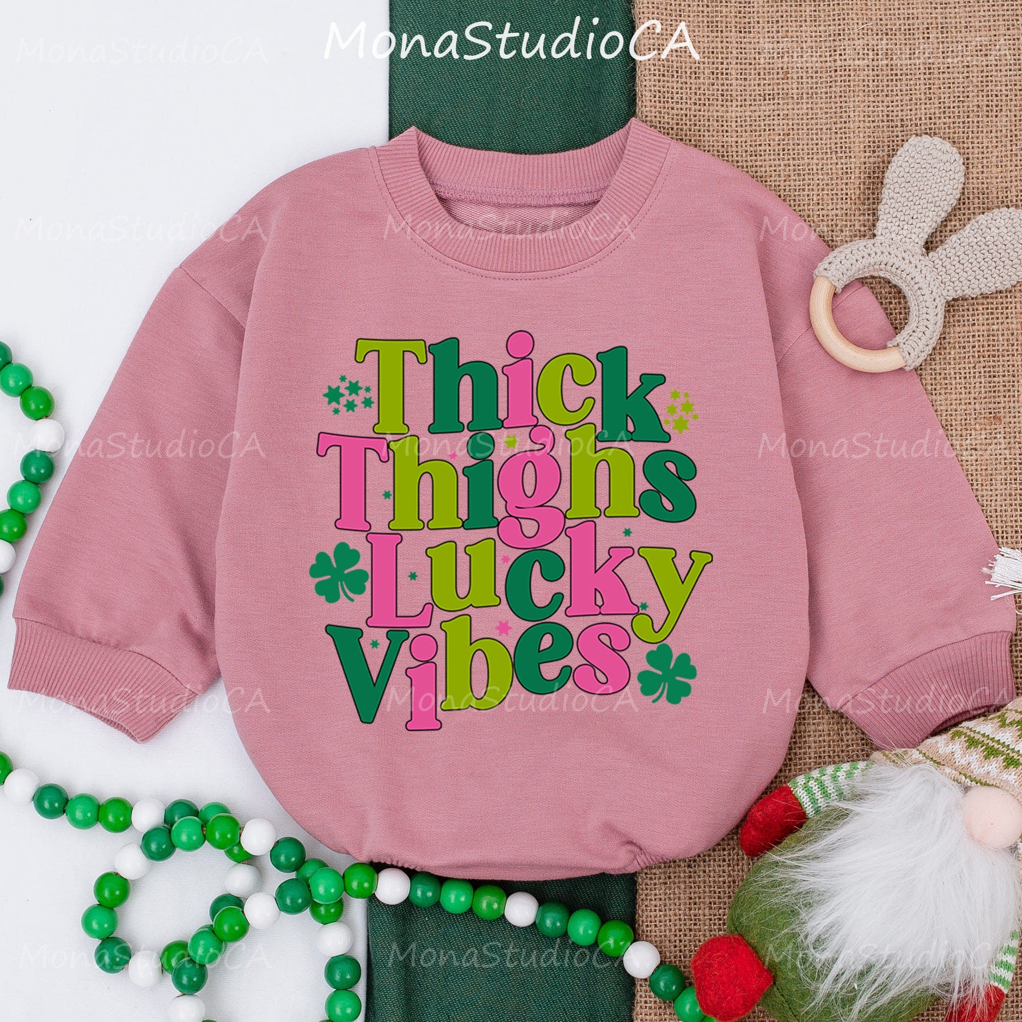 Thick Thighs Lucky Vibes Baby Romper St. Patrick's Day Shamrock Outfit Cute Infant Bodysuit Cotton Soft Baby Shower Gift Holiday Wear