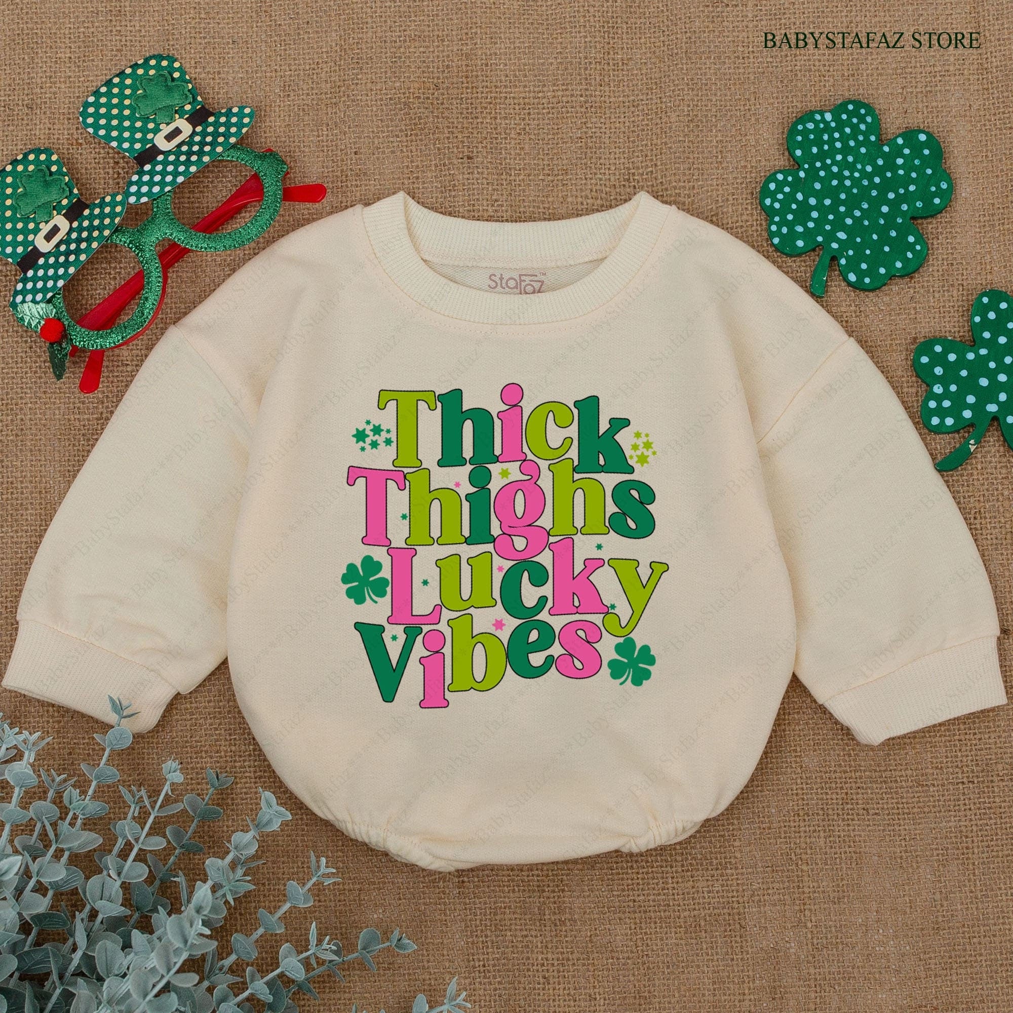 Thick Thighs Lucky Vibes St. Patrick's Day Baby Romper Shamrock Girl Outfit Colorful Holiday Clothes Soft Cotton Celebratory Design