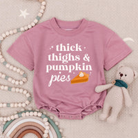 Thick Thighs and Pumpkin Pies Baby Romper Thanksgiving Outfit, I'll Bring the Rolls Babysuit Holiday Clothes Soft Cotton Infant Gift