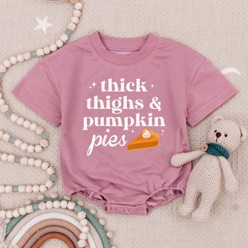 Thick Thighs and Pumpkin Pies Baby Romper Thanksgiving Outfit, I'll Bring the Rolls Babysuit Holiday Clothes Soft Cotton Infant Gift