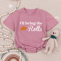 Thick Thighs and Pumpkin Pies Baby Romper Thanksgiving Outfit, I'll Bring the Rolls Babysuit Holiday Clothes Soft Cotton Infant Gift