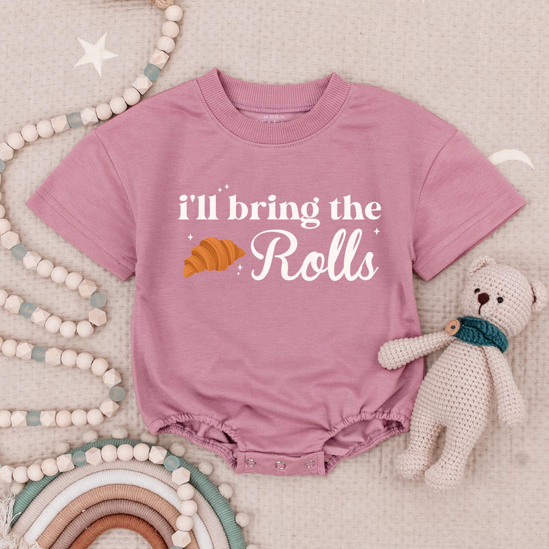 Thick Thighs and Pumpkin Pies Baby Romper Thanksgiving Outfit, I'll Bring the Rolls Babysuit Holiday Clothes Soft Cotton Infant Gift