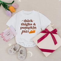 Thick Thighs and Pumpkin Pies Baby Romper Thanksgiving Outfit, I'll Bring the Rolls Babysuit Holiday Clothes Soft Cotton Infant Gift