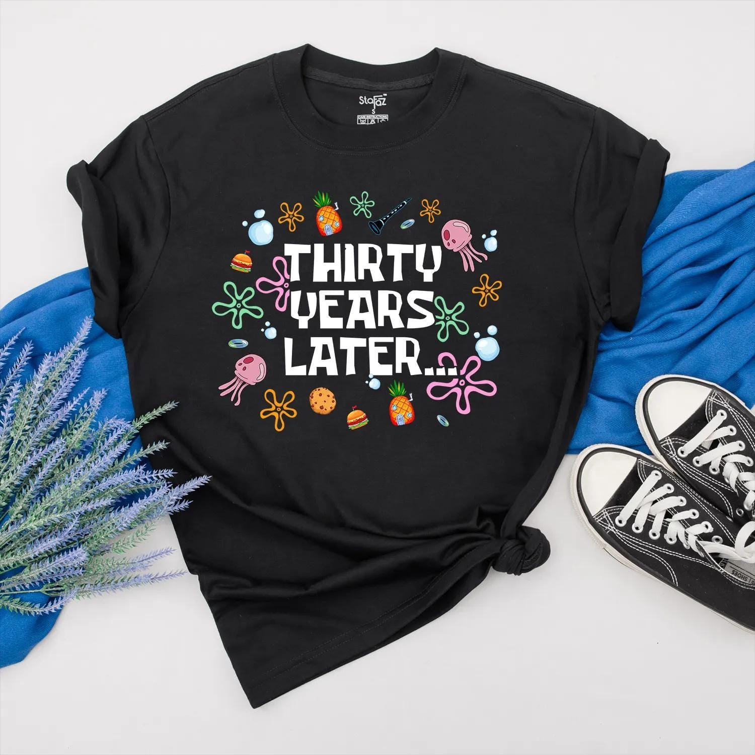 Thirty Years Later Funny 30th Birthday Shirt Cute Sea Creature Design Colorful Party Outfit Custom Gift for Friends Turning 30