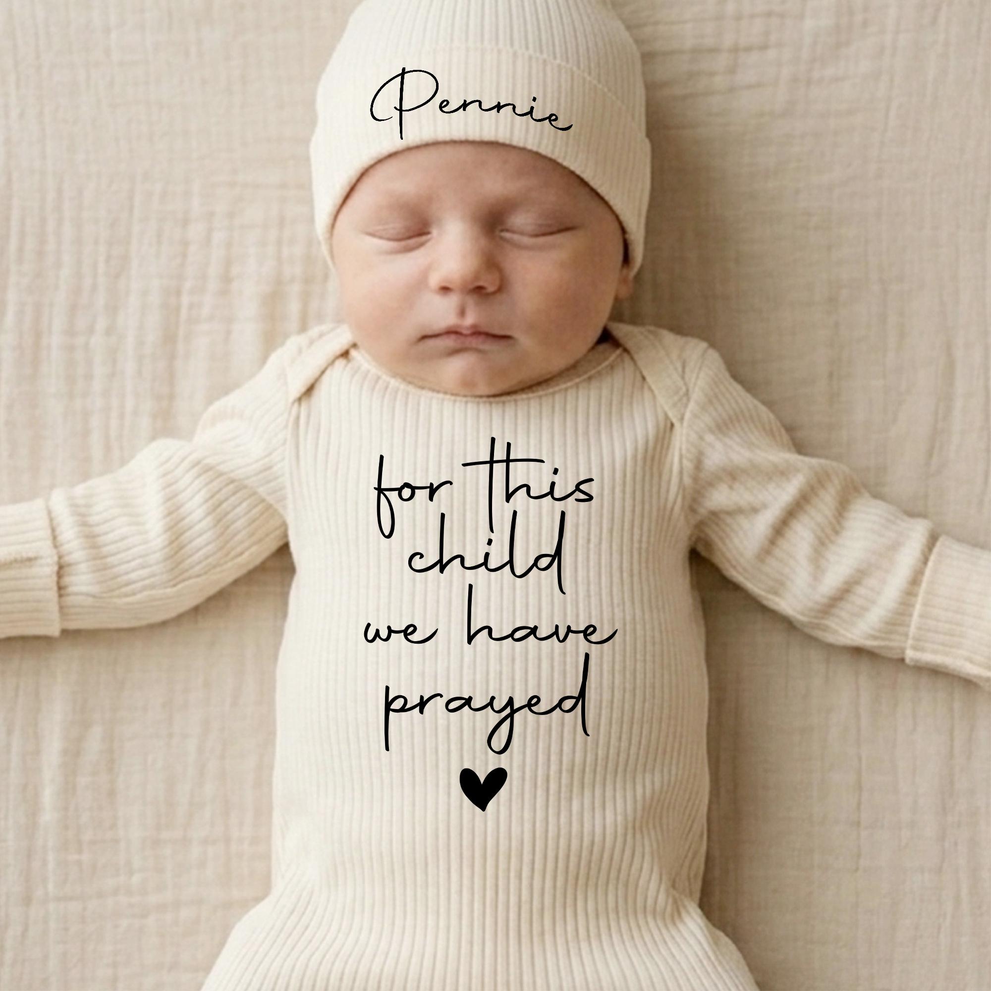 For This Child We Have Prayed Baby Bodysuit and Hat Set with Custom Name, Newborn Coming Home Outfit, Infant Shower Gift
