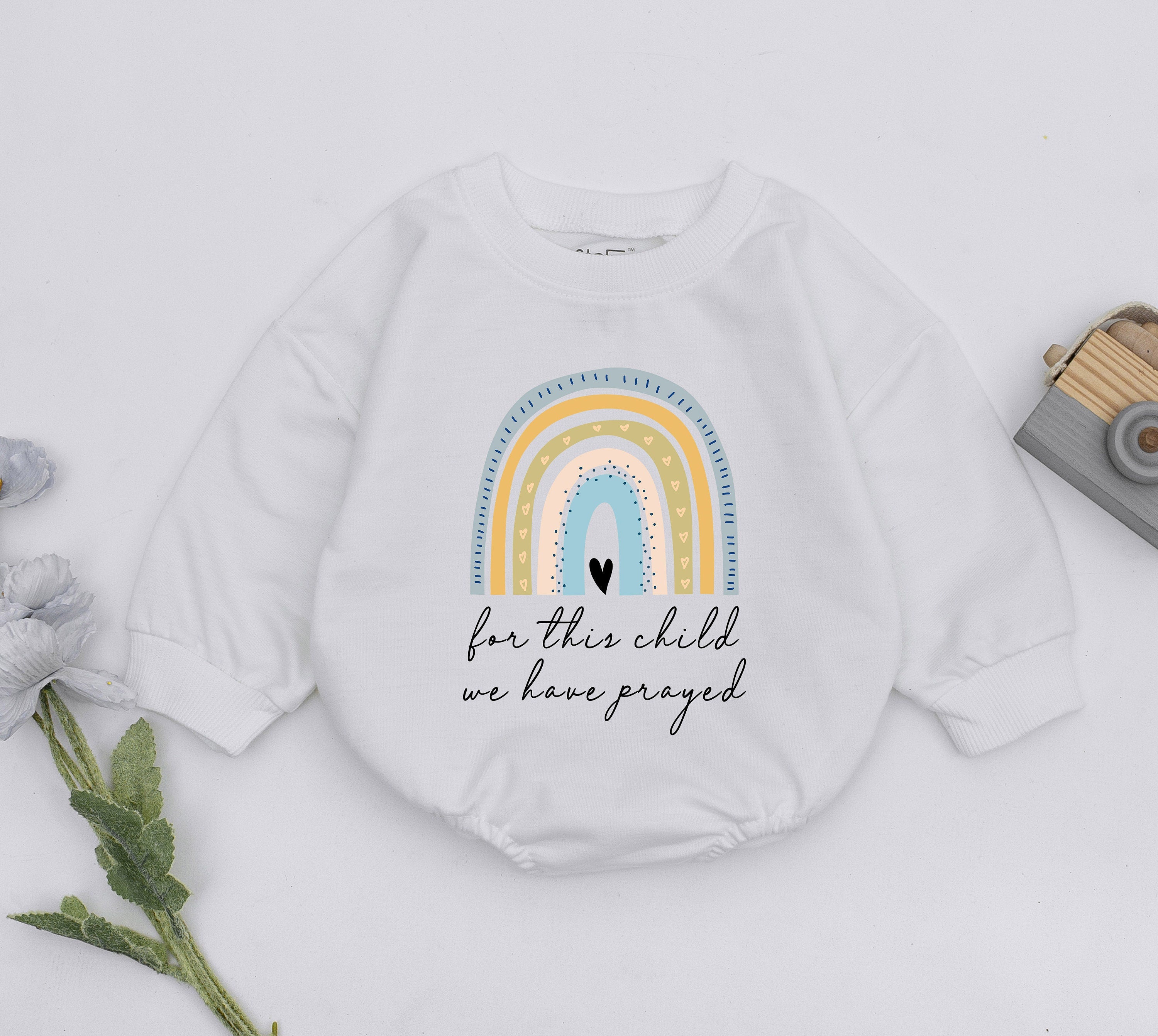 For This Child We Have Prayed Baby Romper with Pastel Rainbow Heartfelt Infant Clothes Soft Cotton Newborn Gift Baby Shower Outfit