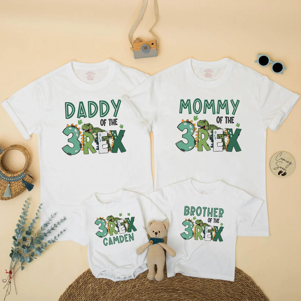 Three Rex Dinosaur Birthday Shirt for Family, Custom Matching Outfits, 3rd Birthday Party Tee for Mommy, Daddy, Kids, Toddler Gift