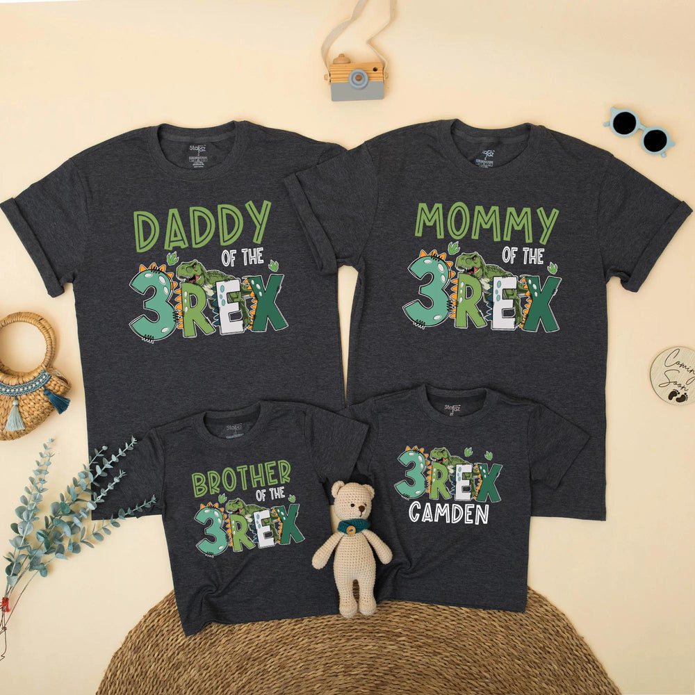 Three Rex Dinosaur Birthday Shirt for Family, Custom Matching Outfits, 3rd Birthday Party Tee for Mommy, Daddy, Kids, Toddler Gift