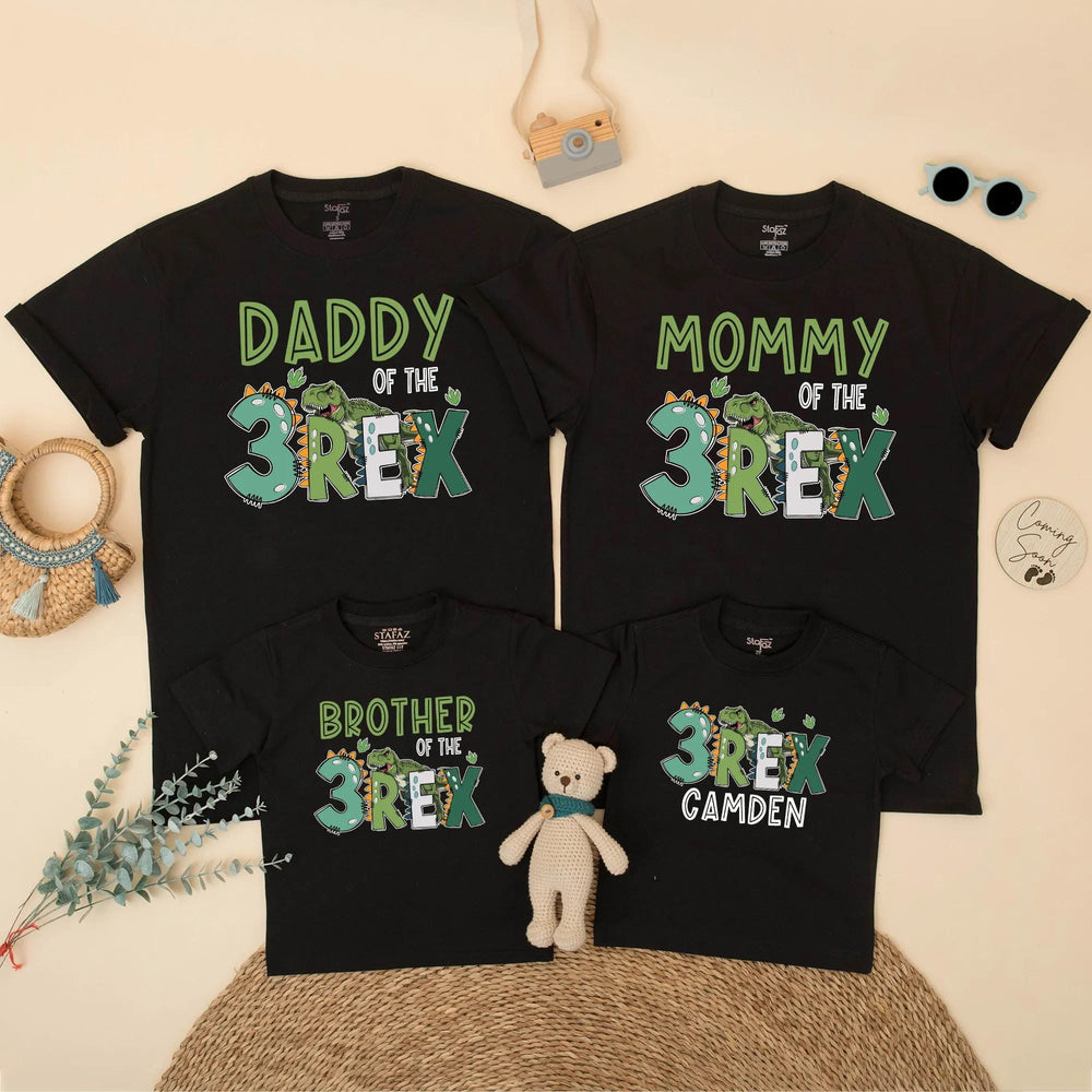 Three Rex Dinosaur Birthday Shirt for Family, Custom Matching Outfits, 3rd Birthday Party Tee for Mommy, Daddy, Kids, Toddler Gift