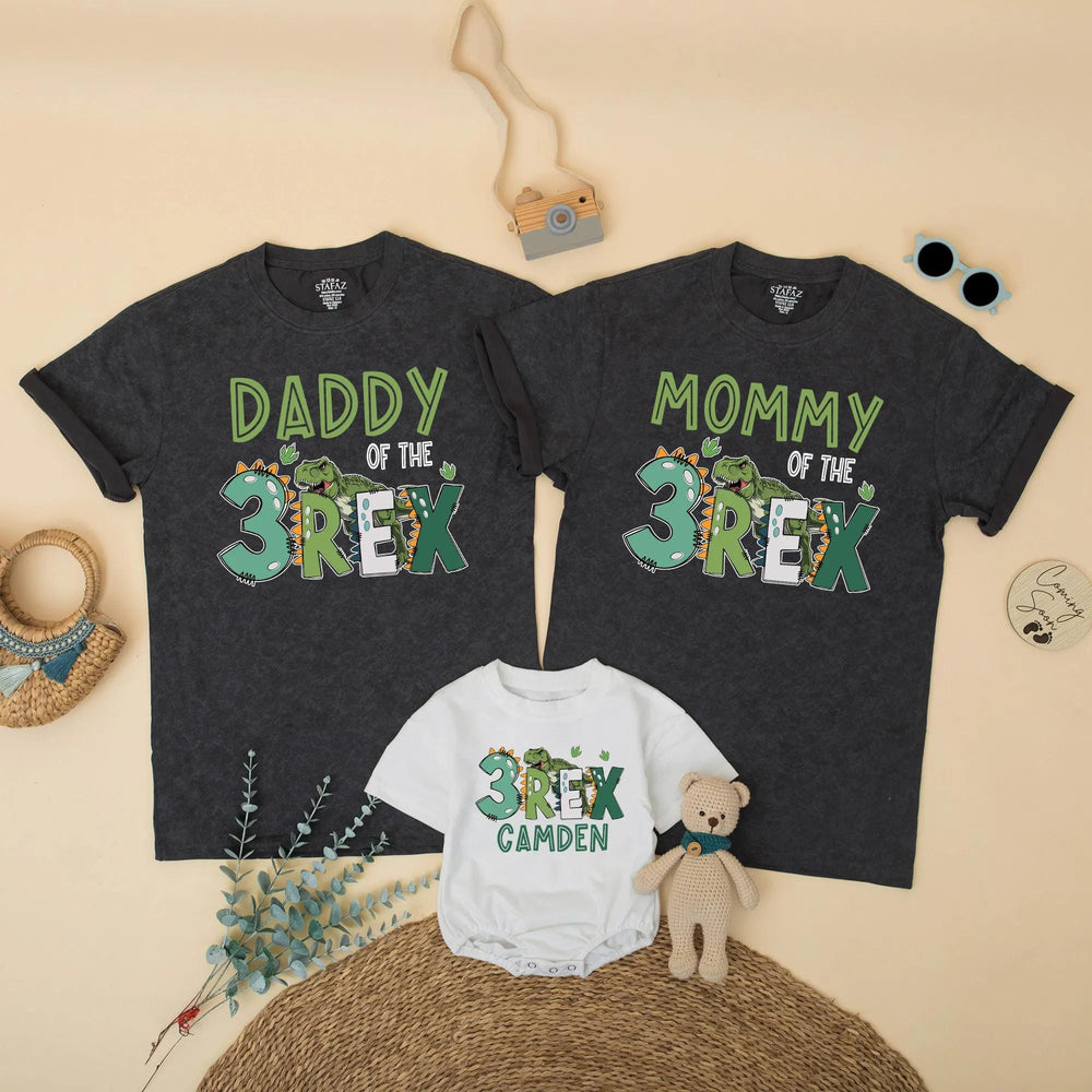 Three Rex Dinosaur Birthday Shirt for Family, Custom Matching Outfits, 3rd Birthday Party Tee for Mommy, Daddy, Kids, Toddler Gift