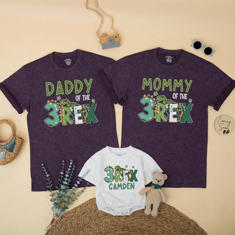 Three Rex Dinosaur Birthday Shirt for Family, Custom Matching Outfits, 3rd Birthday Party Tee for Mommy, Daddy, Kids, Toddler Gift
