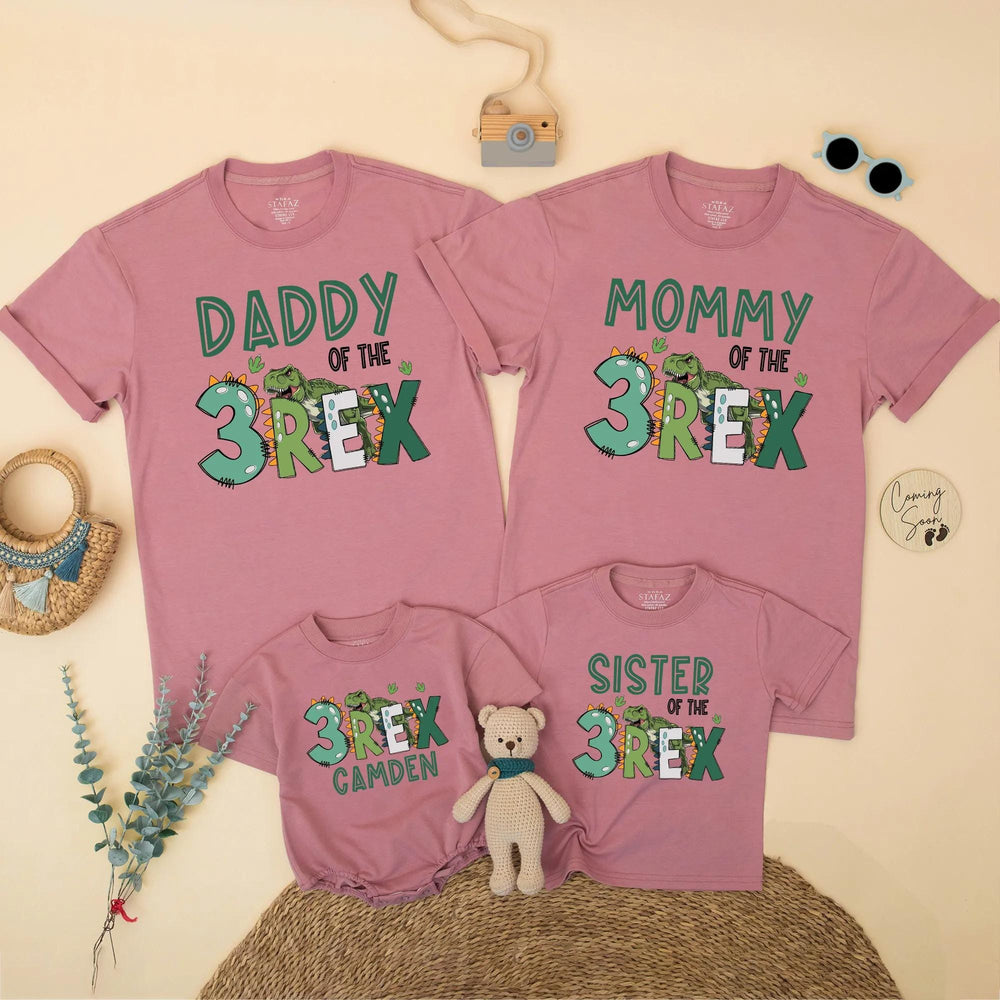 Three Rex Dinosaur Birthday Shirt for Family, Custom Matching Outfits, 3rd Birthday Party Tee for Mommy, Daddy, Kids, Toddler Gift