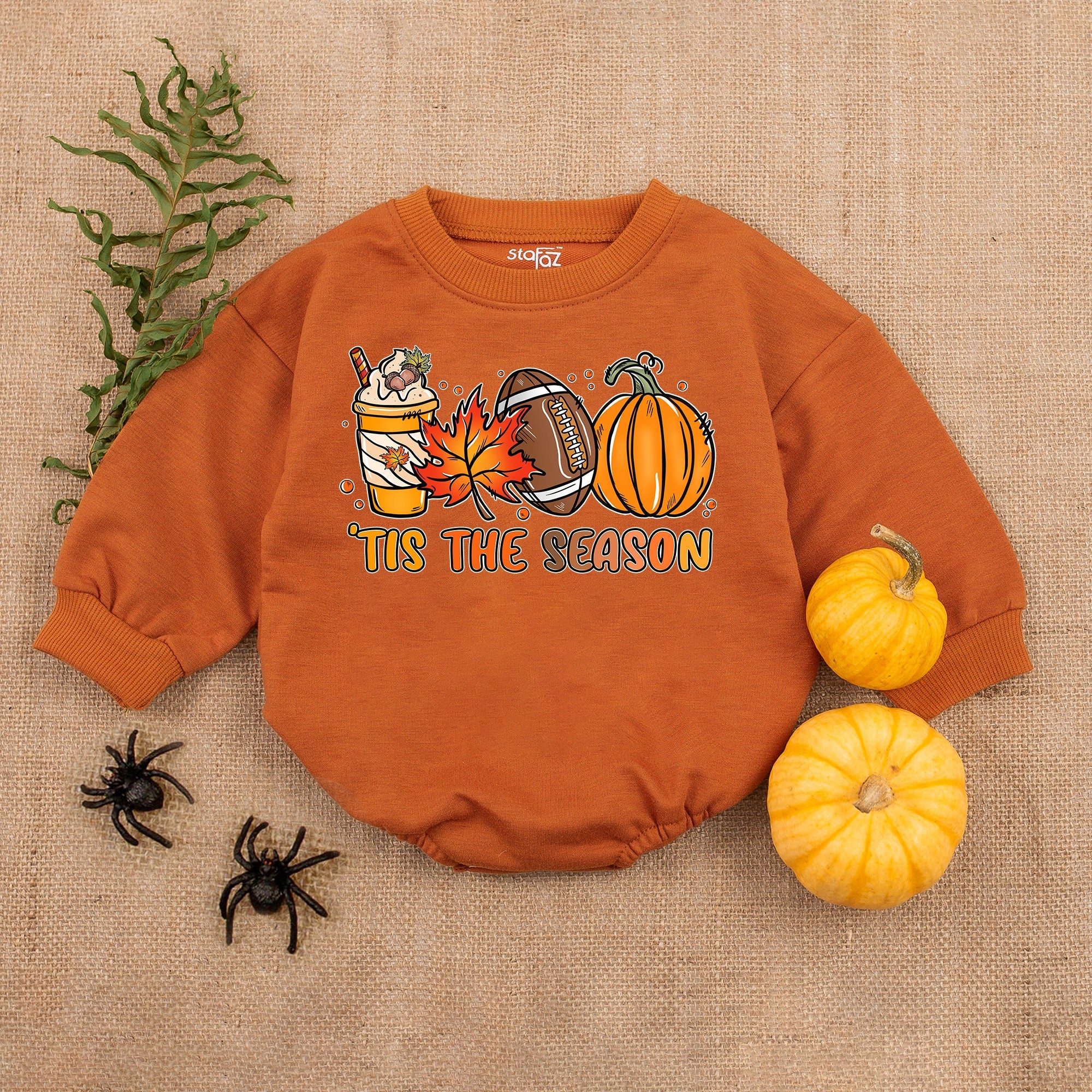 Tis The Season Baby Girl Romper First Thanksgiving Outfit Fall Football Design Pumpkin Leaves Soft Cotton Baby Shower Gift