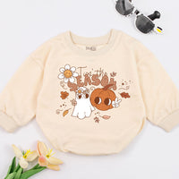 Tis the Season Baby Romper Retro Fall Design Halloween Ghost Pumpkin Daisy Soft Cotton Infant Bodysuit for Holiday Celebrations