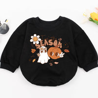 Tis the Season Baby Romper Retro Fall Design Halloween Ghost Pumpkin Daisy Soft Cotton Infant Bodysuit for Holiday Celebrations