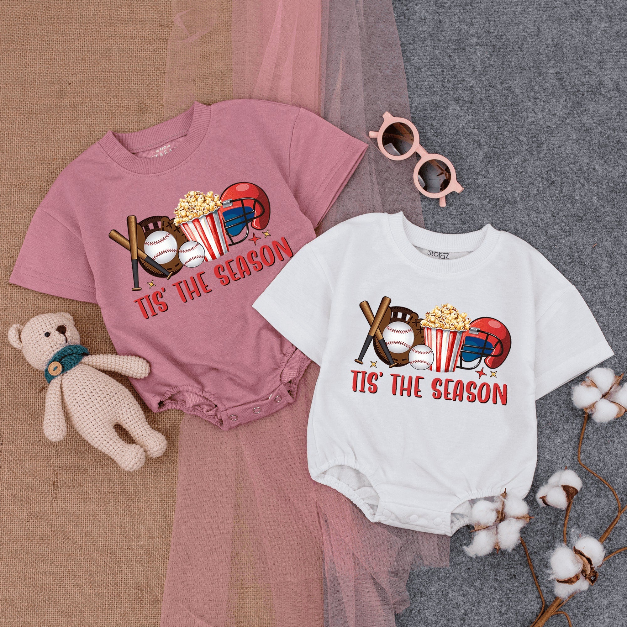 Tis The Season Baseball Romper for Baby Gameday Outfit Infant Bodysuit Sporty Cartoon Design Soft Cotton Fun Game Day Clothes