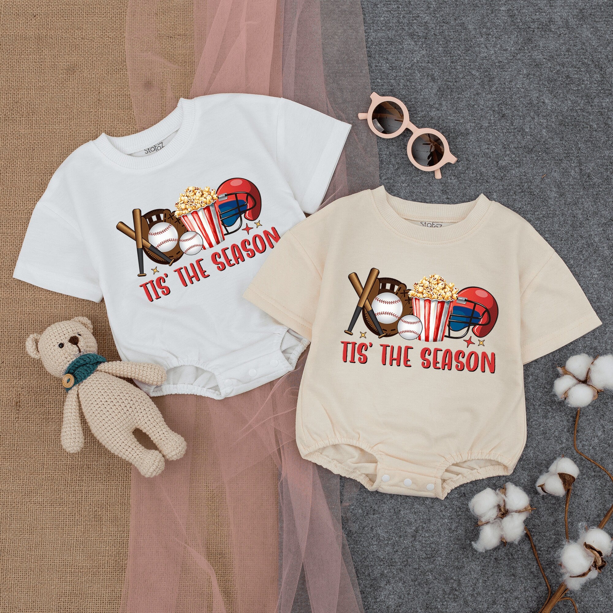 Tis The Season Baseball Romper for Baby Gameday Outfit Infant Bodysuit Sporty Cartoon Design Soft Cotton Fun Game Day Clothes