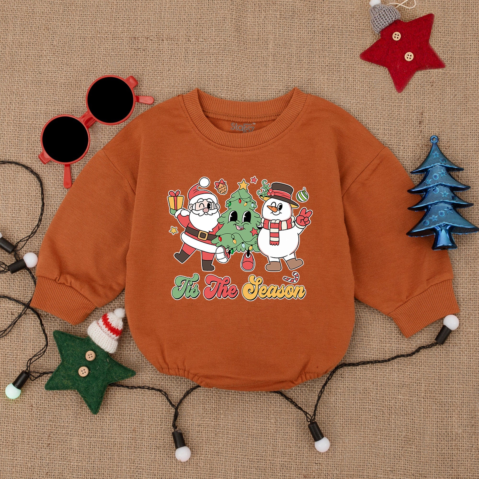 Tis The Season Christmas Bubble Romper for Baby Toddler Festive Holiday Outfit Snowman Tree Design Soft Cotton Comfortable Winter Clothes