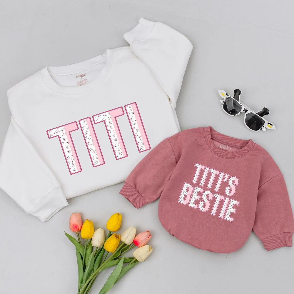 Titi and Titi's Bestie Matching Sweatshirts for Aunt and Niece Cute Floral Design Soft Cotton Baby and Toddler Outfit New Aunt Gift