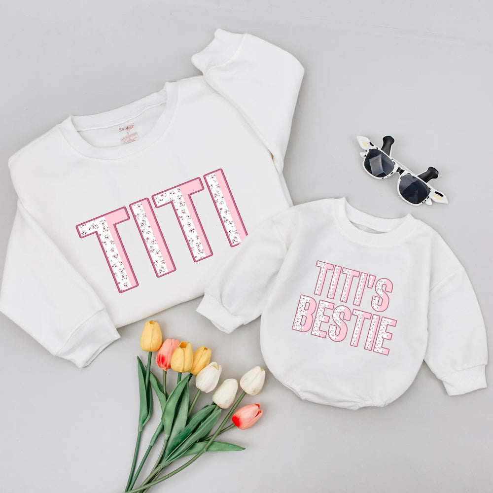 Titi and Titi's Bestie Matching Sweatshirts for Aunt and Niece Cute Floral Design Soft Cotton Baby and Toddler Outfit New Aunt Gift