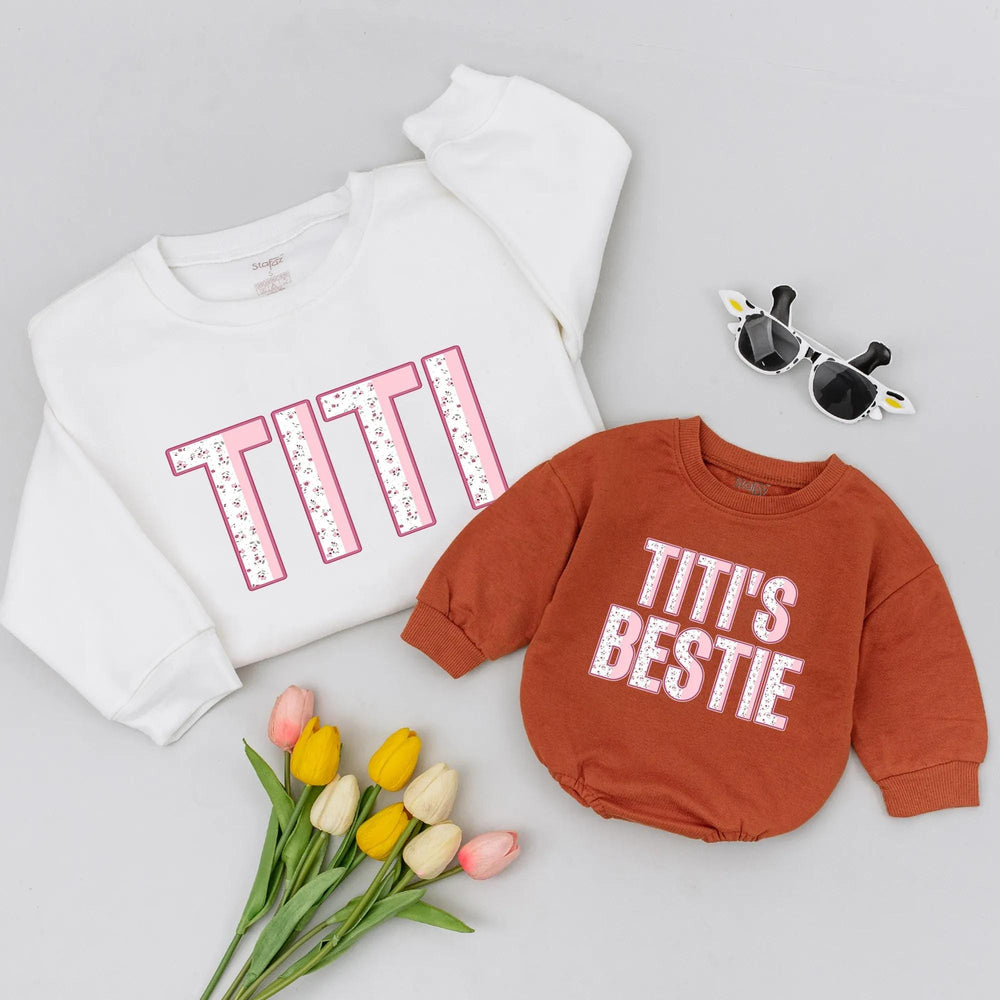 Titi and Titi's Bestie Matching Sweatshirts for Aunt and Niece Cute Floral Design Soft Cotton Baby and Toddler Outfit New Aunt Gift