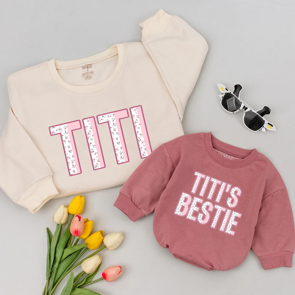 Titi and Titi's Bestie Matching Sweatshirts for Aunt and Niece Cute Floral Design Soft Cotton Baby and Toddler Outfit New Aunt Gift
