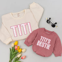 Titi and Titi's Bestie Matching Sweatshirts for Aunt and Niece Cute Floral Design Soft Cotton Baby and Toddler Outfit New Aunt Gift