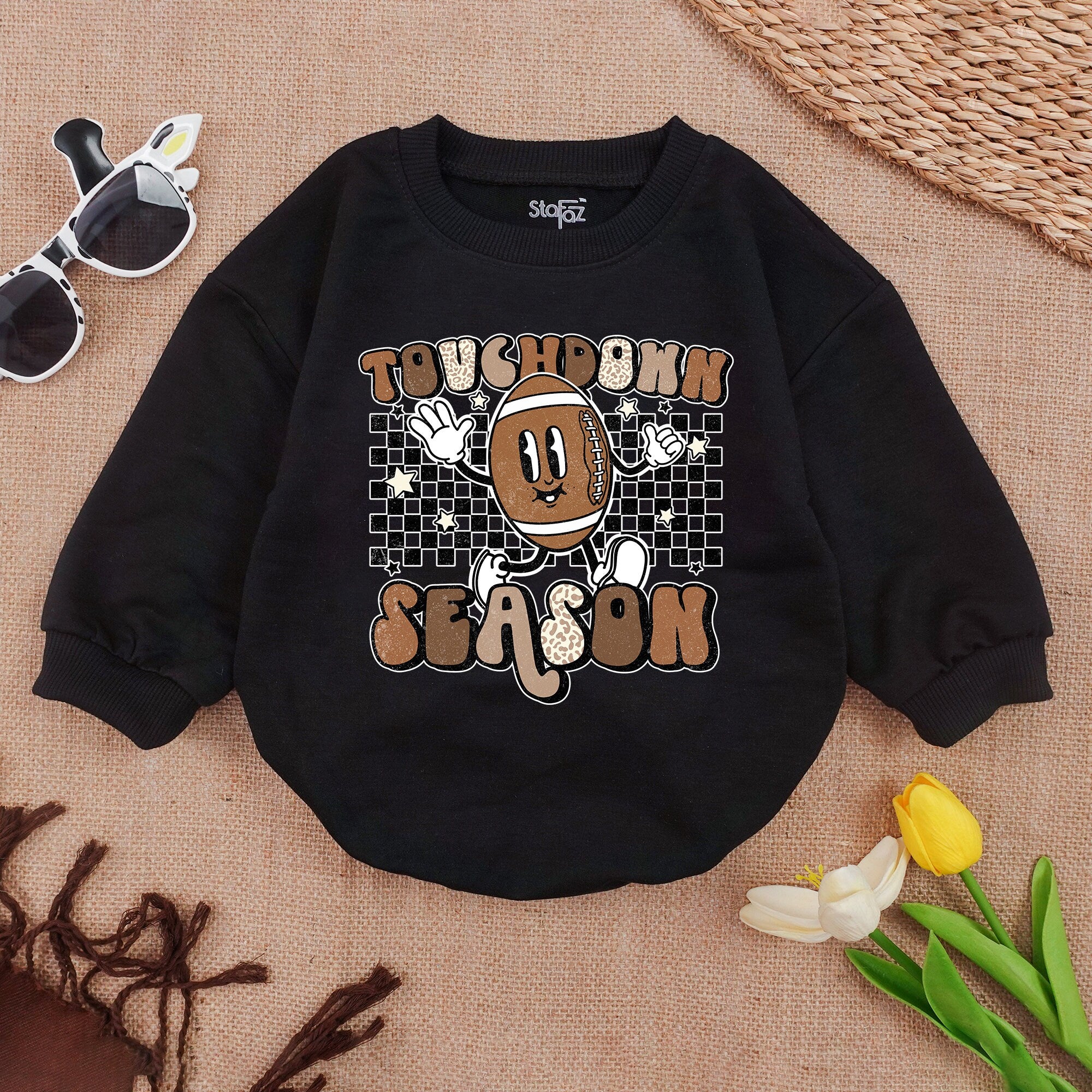 Touchdown Season Baby Romper Cartoon Football Character Soft Cotton Outfit for Football Fans Baby Shower Gift Toddler Infant Boy Girl