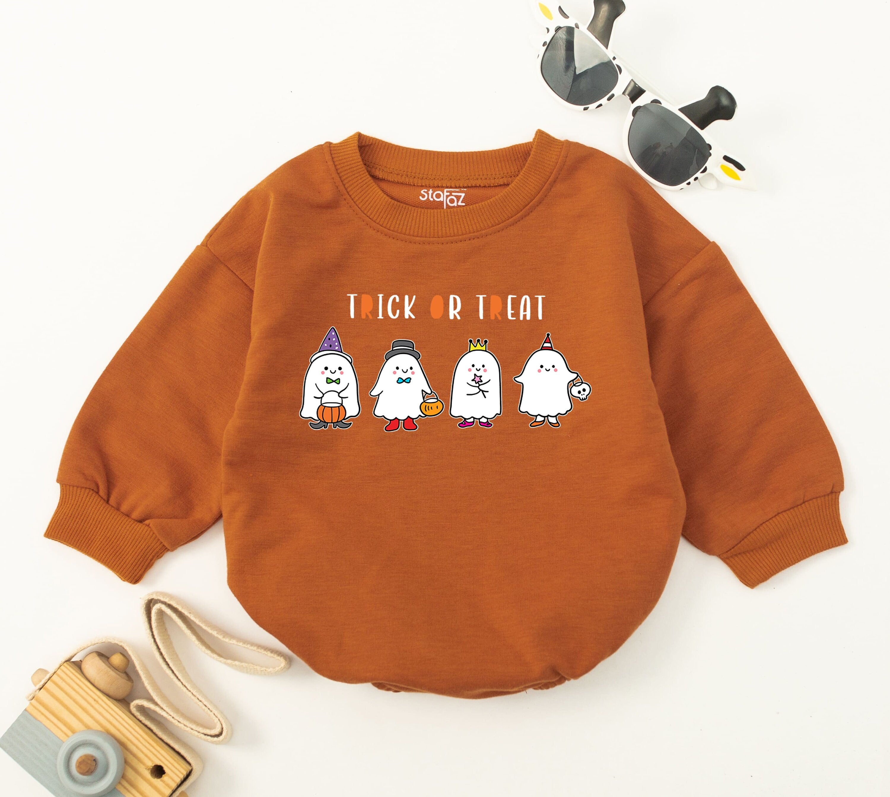 Trick or Treat Baby Halloween Romper Cute Ghost Outfit Fall Baby Shower Clothes Comfortable Boo Design Infant Holiday Costume