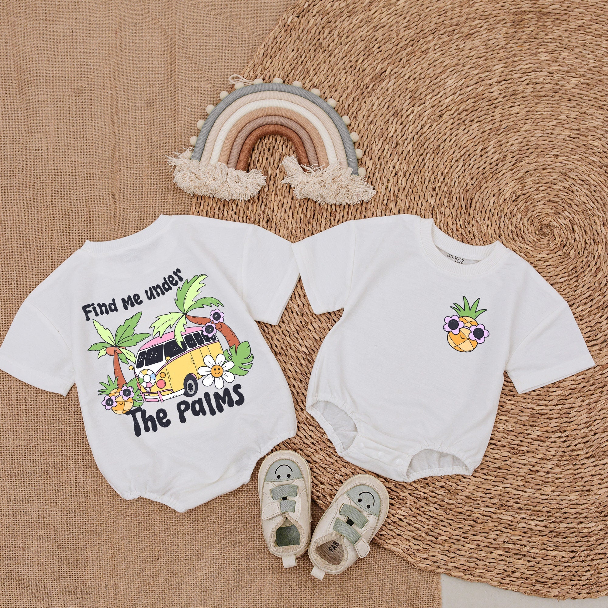 Tropical Pineapple Sunglasses Baby Girl Romper Summer Outfit Playful Retro Van Design Gift for Infant Birthday Comfortable Cotton