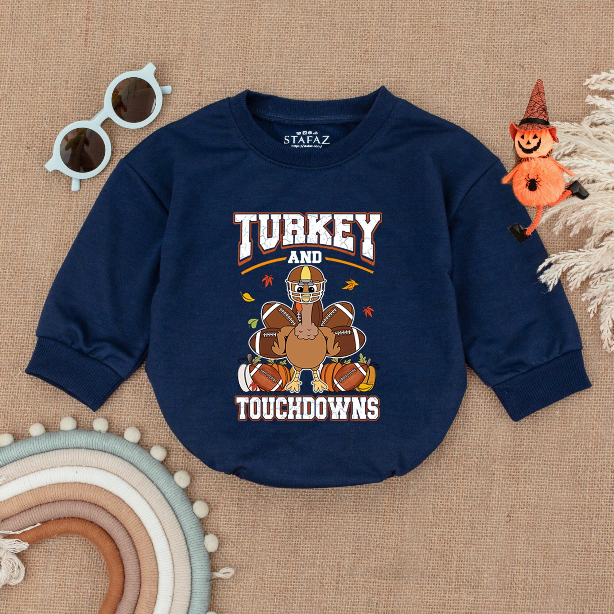 Turkey and Touchdowns Thanksgiving Baby Romper Football Outfit Soft Cotton Autumn Infant Bodysuit Festive Holiday Toddler Clothes