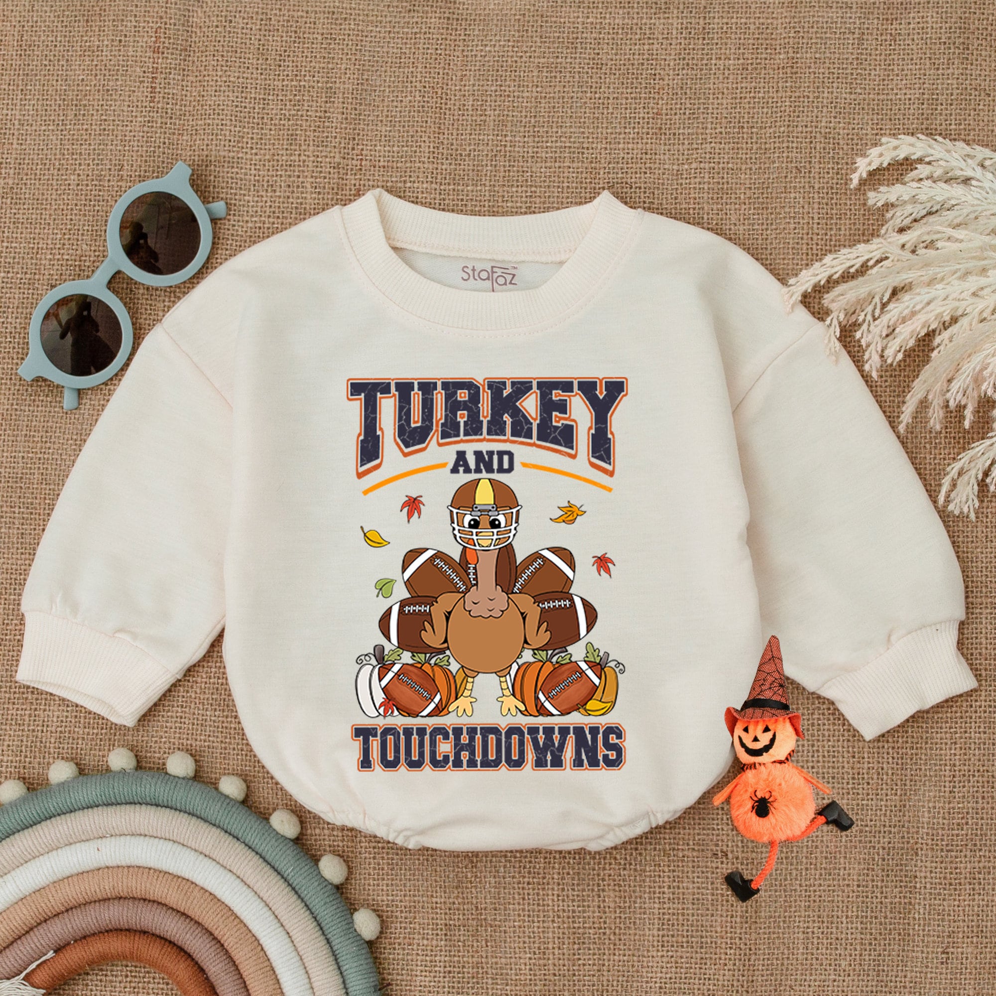 Turkey and Touchdowns Thanksgiving Baby Romper Football Outfit Soft Cotton Autumn Infant Bodysuit Festive Holiday Toddler Clothes
