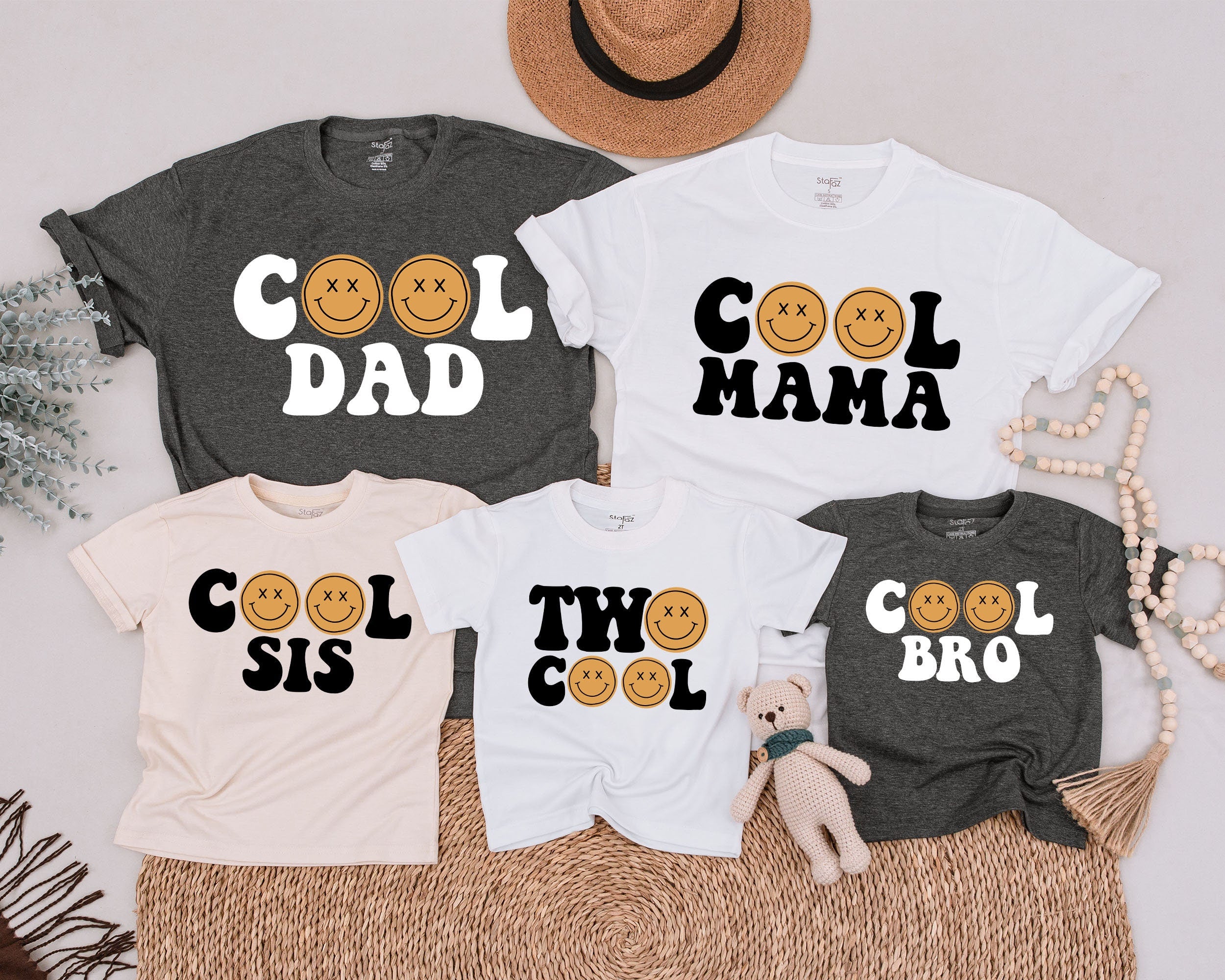 Two Cool Matching Family Birthday Shirts for 2nd Birthday Boy Retro Smiley Face Design Cotton Comfortable Toddler Outfit