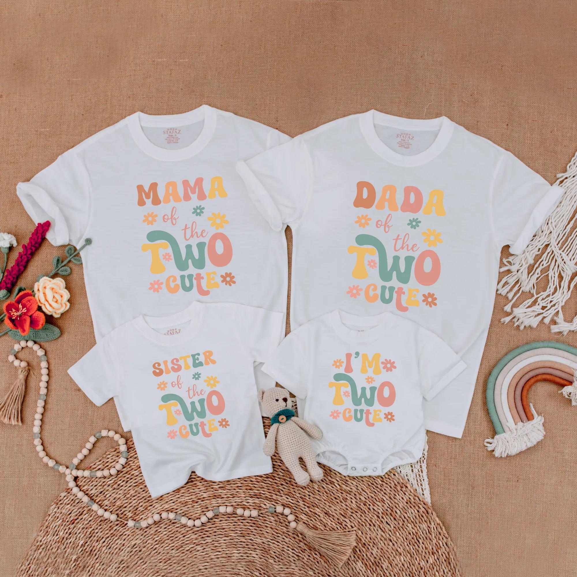 Two Cute Matching Family Birthday Shirts Retro Groovy 2nd Toddler Outfit Pastel Colors Vintage Style Personalized Gift