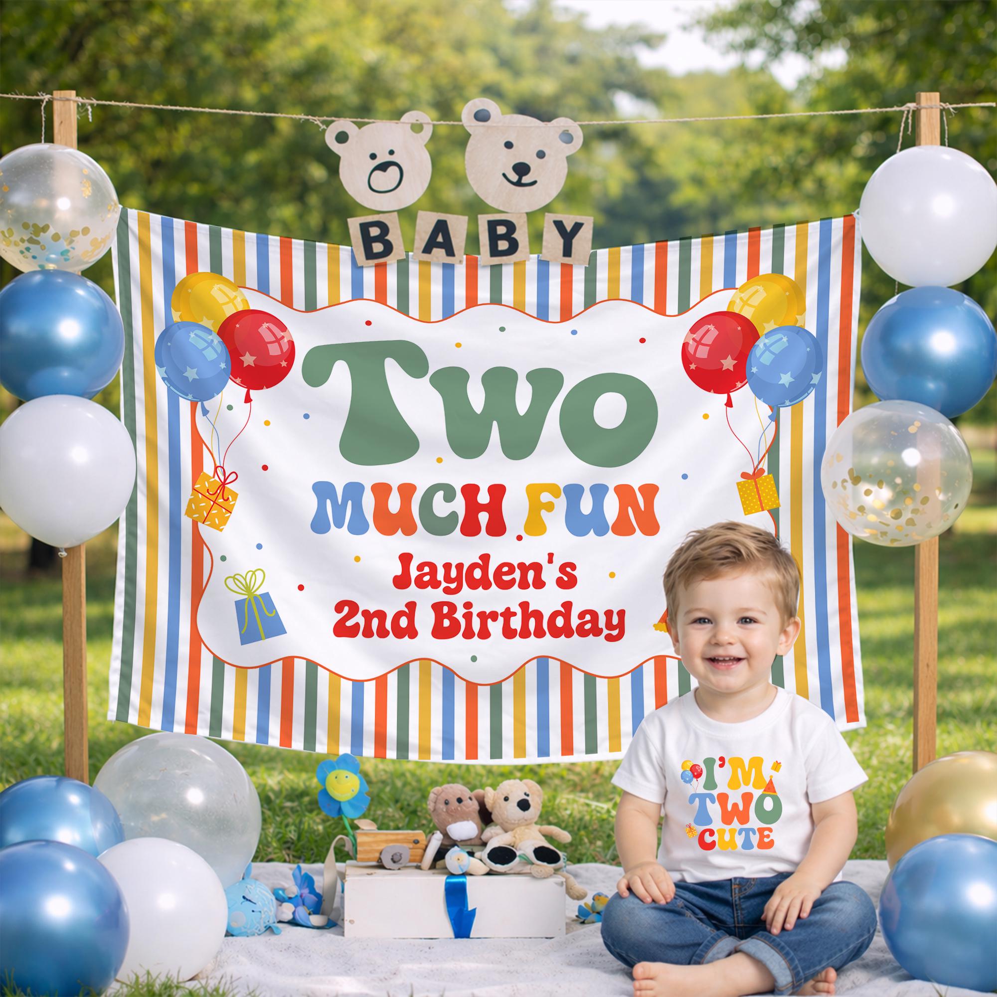 Two Cute Second Birthday Outfit for Boys, Custom Silk Banner and Party Backdrop, Toddler Celebration Clothes with Fun Graphics