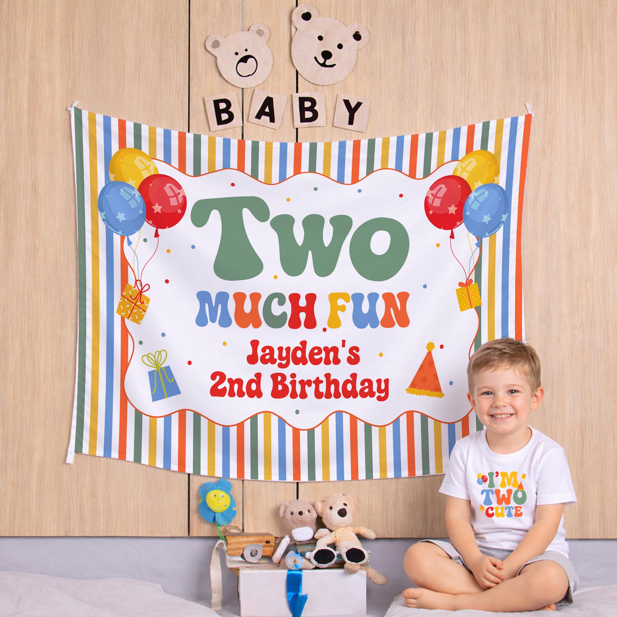 Two Cute Second Birthday Outfit for Boys, Custom Silk Banner and Party Backdrop, Toddler Celebration Clothes with Fun Graphics