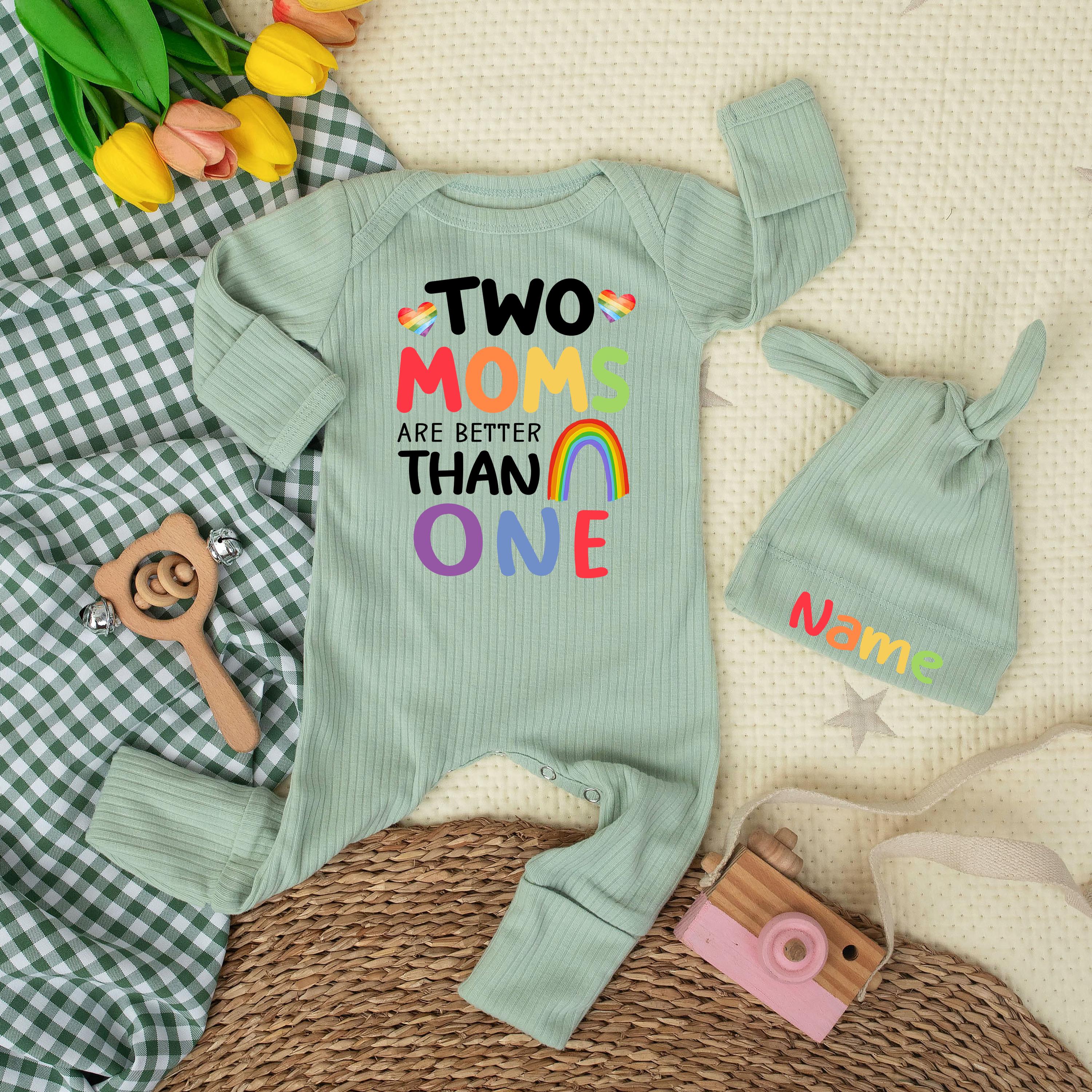 Two Moms Are Better Than One Baby Bodysuit LGBTQ Pride Outfit Rainbow Design, Soft Cotton Newborn Clothes Gift for Lesbian Parents Baby Shower