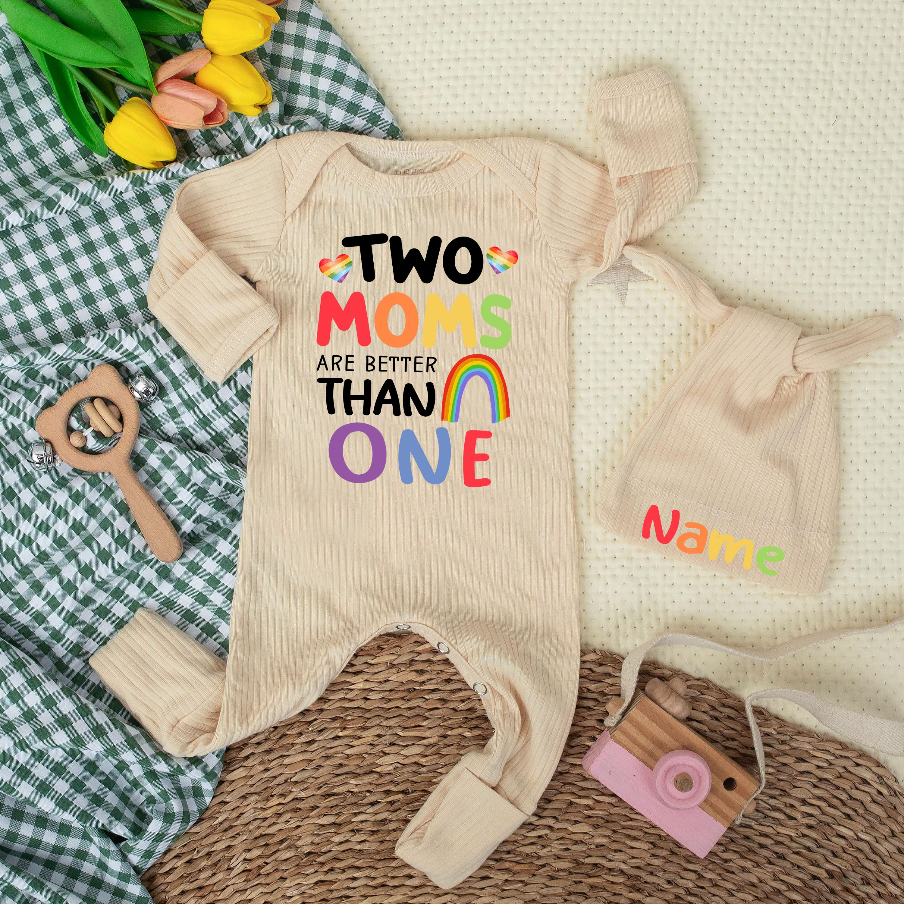 Two Moms Are Better Than One Baby Bodysuit LGBTQ Pride Outfit Rainbow Design, Soft Cotton Newborn Clothes Gift for Lesbian Parents Baby Shower