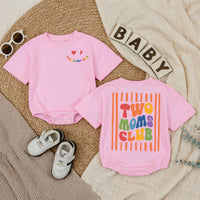 Two Moms Club Baby Romper with Retro Pride Design LGBTQ+ Newborn Outfit, Soft Cotton Bodysuit for Infant, Lesbian Mom Baby Shower Gift
