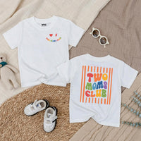 Two Moms Club Baby Romper with Retro Pride Design LGBTQ+ Newborn Outfit, Soft Cotton Bodysuit for Infant, Lesbian Mom Baby Shower Gift