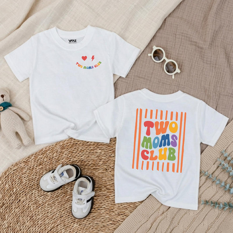 Two Moms Club Baby Romper with Retro Pride Design LGBTQ+ Newborn Outfit, Soft Cotton Bodysuit for Infant, Lesbian Mom Baby Shower Gift