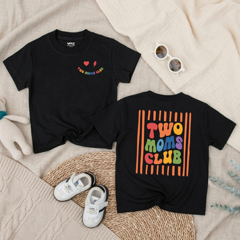 Two Moms Club Baby Romper with Retro Pride Design LGBTQ+ Newborn Outfit, Soft Cotton Bodysuit for Infant, Lesbian Mom Baby Shower Gift