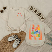 Two Moms Club Baby Romper with Retro Pride Design LGBTQ+ Newborn Outfit, Soft Cotton Bodysuit for Infant, Lesbian Mom Baby Shower Gift